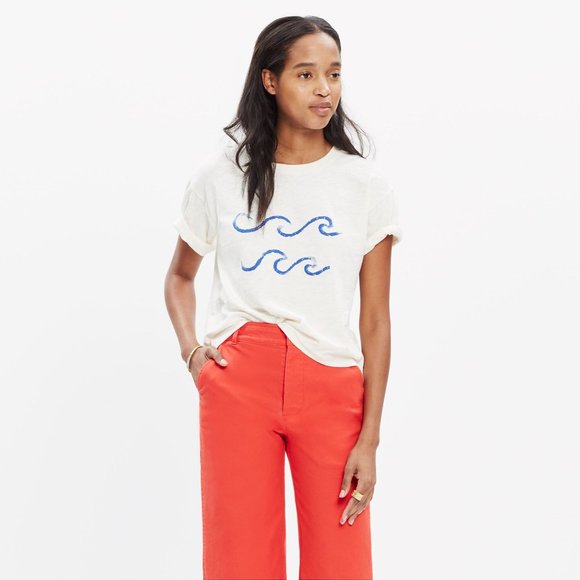 Madewell WAVES CROP T-SHIRT Cream Slouchy XS - Picture 8 of 9